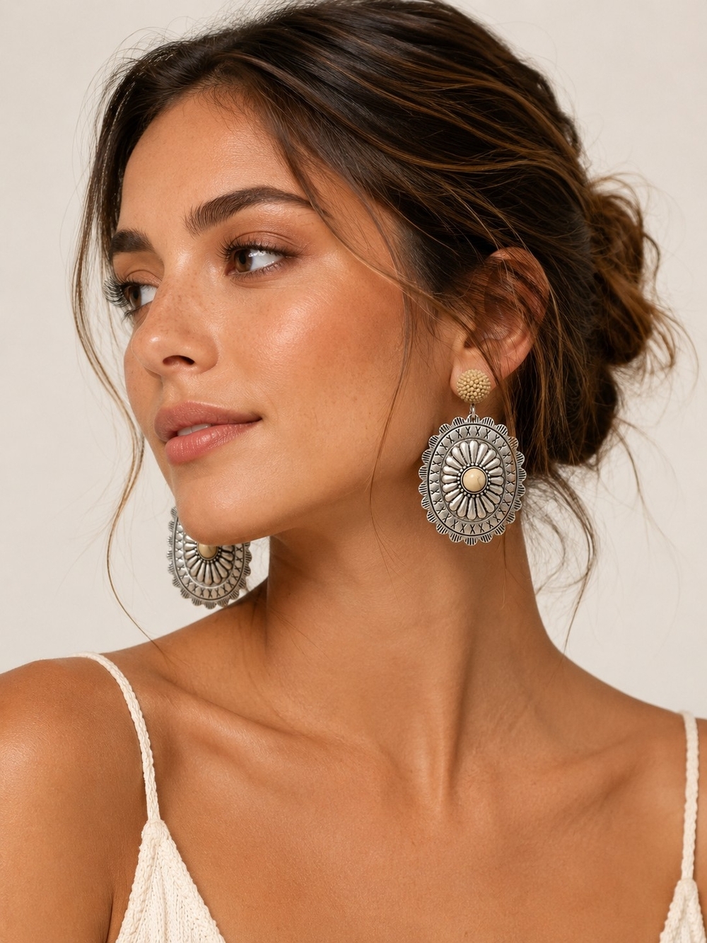 Viola Boho Silver & Gold Medallion Drop Earrings - Women Jewelry
